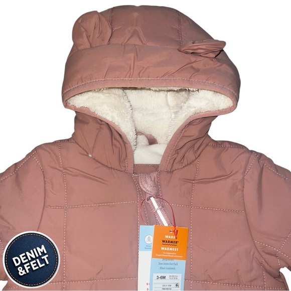 Cat & Jack Baby Pink/Cream Puffer Winter Snowsuit w/ Teddy Ears | NEW/NWT ❄️☃️🧸 - Picture 5 of 15